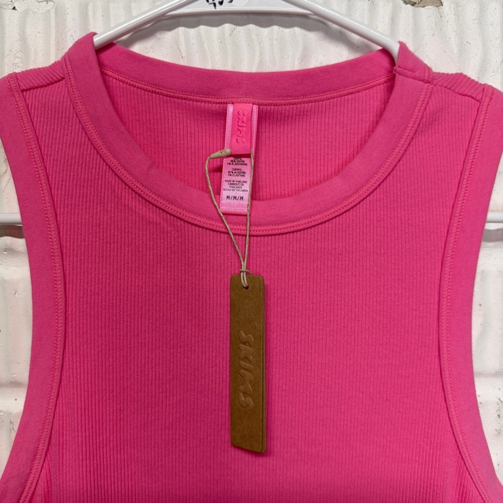 SKIMS Cotton Limited Edition Pink Ribbed Tank Mini Dress – Size M | NWT - Picture 8 of 9